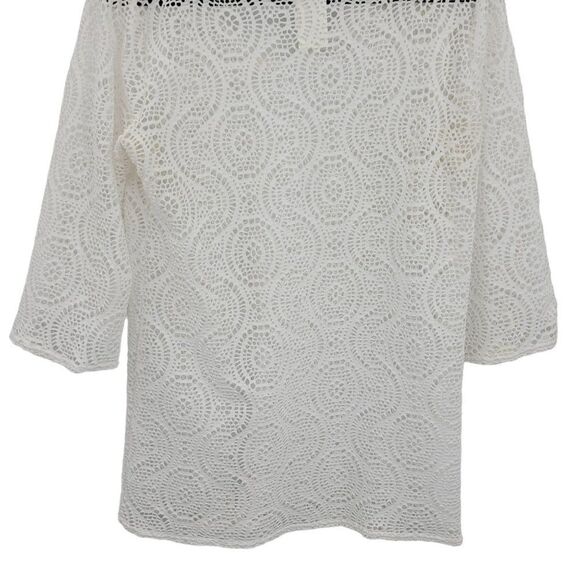Laundry by Shelli Segal Swimsuit Coverup S White Lace 3/4 Sleeve Tunic Tie Neck - Picture 10 of 14